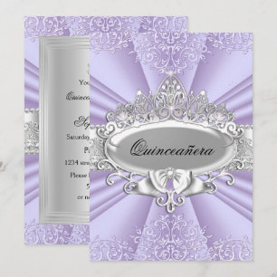 Invitation Couronne de Quinceanera Violet & Damassé de Petite
