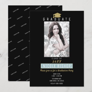 Invitation Couronne de remise de diplôme pailletée or Fête de
