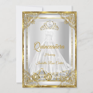 Invitation Couronne de robe de Quinceanera or blanc