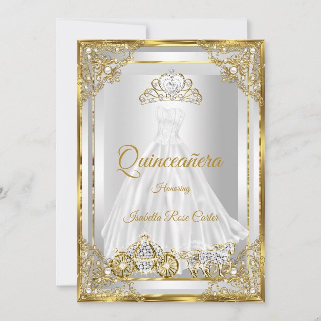 Invitation Couronne de robe de Quinceanera or blanc calèche (Devant)