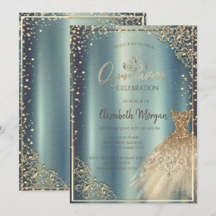 Invitation Couronne de robe dorée,Quinceañera métallique en d