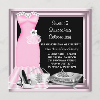 Invitation Couronne de robe élégante Quinceanera rose