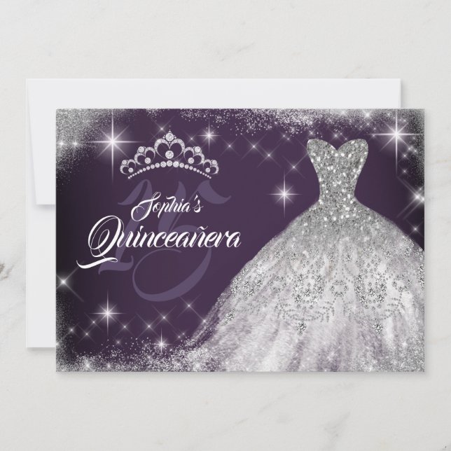 Invitation Couronne de robe en dentelle violette argentée pou (Devant)