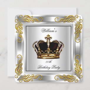 Invitation Couronne de roi pour homme argentée pour fête d'an