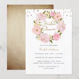 Invitation Couronne de rose scintillante rose or Shower de ma