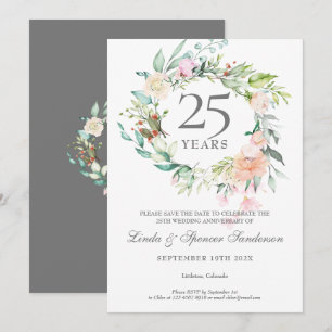 Invitation Couronne de roses 25e anniversaire de mariage Enre