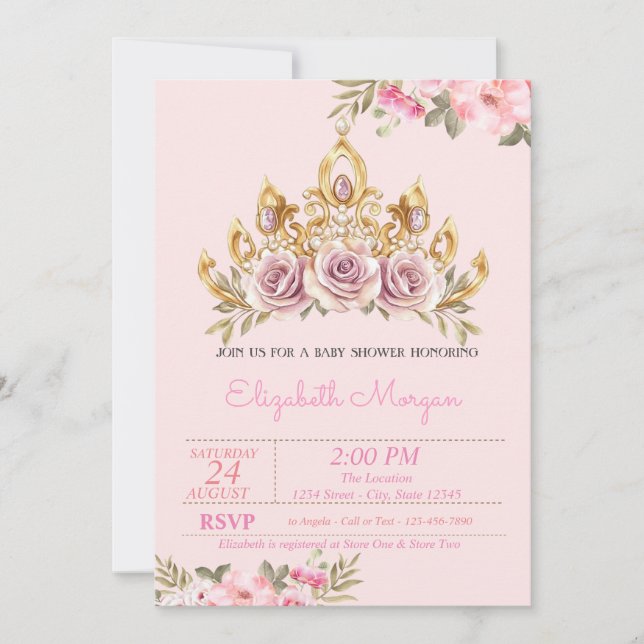 Invitation Couronne de roses chic pour Baby Shower  (Devant)