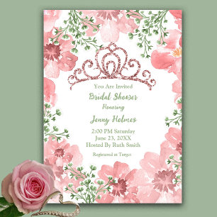 Invitation Couronne de roses en paillettes roses pour douche 