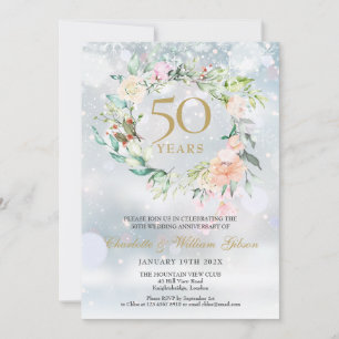 Invitation Couronne de roses flocons de neige d'hiver 50e ann