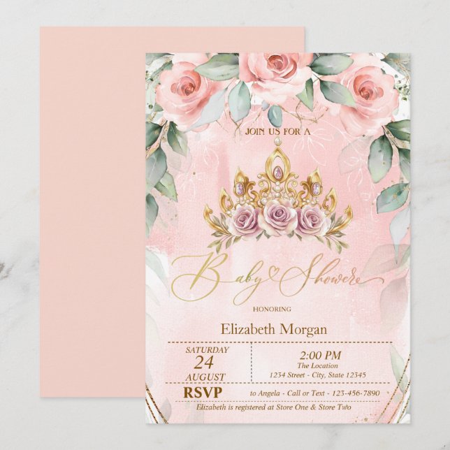 Invitation Couronne de roses florales Baby Shower (Devant / Derrière)