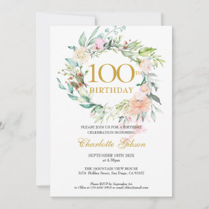 Invitation Couronne de roses florales Monogramme 100e anniver