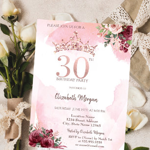 Invitation Couronne de roses pailletées or rose pour 30e anni