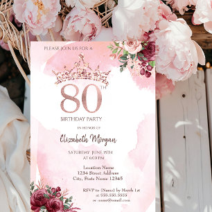 Invitation Couronne de roses pailletées or rose pour fête d'a