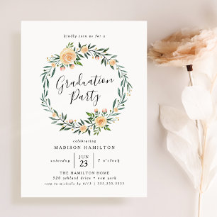 Invitation Couronne de roses pêche élégantes pour fête de rem