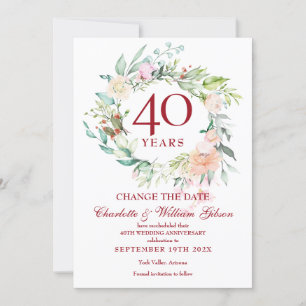 Invitation Couronne de roses pour changement de date du 40e a