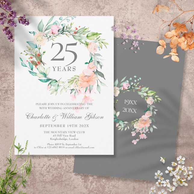 Invitation Couronne de roses pour les 25 ans de mariage  (Créateur téléchargé)