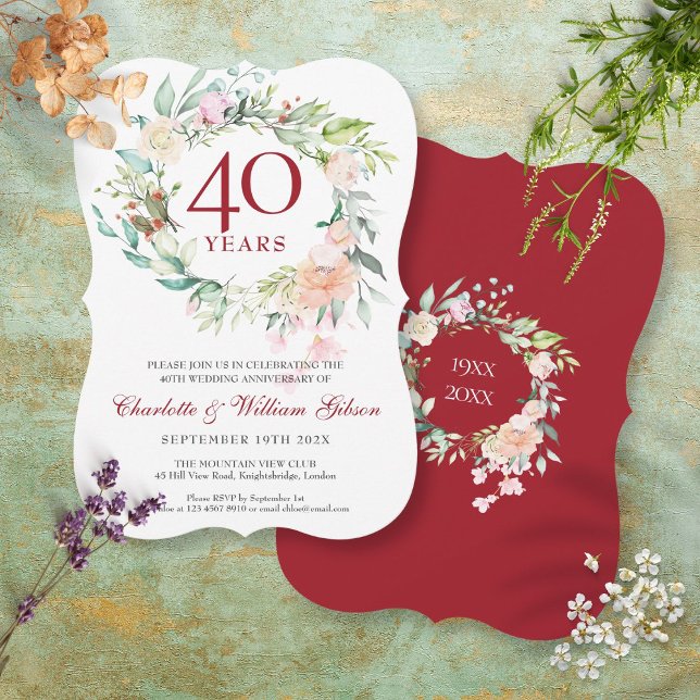 Invitation Couronne de roses pour les 40 ans de mariage - Noc (Créateur téléchargé)