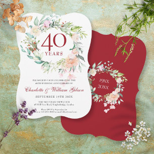 Invitation Couronne de roses pour les 40 ans de mariage Rubis