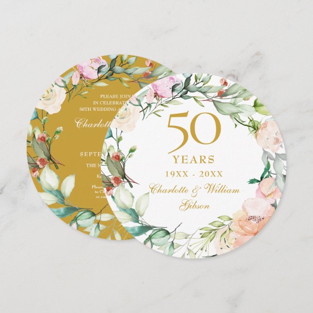 Invitation Couronne de roses pour les 50 ans d'anniversaire d (Devant / Derrière)