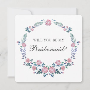 Invitation Couronne de roses roses. Seras-tu ma demoiselle d'