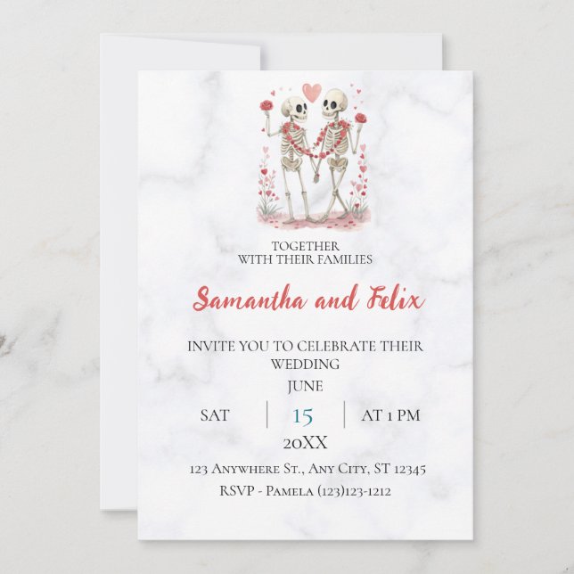 Invitation Couronne de roses squelettiques Mariage en marbre (Devant)