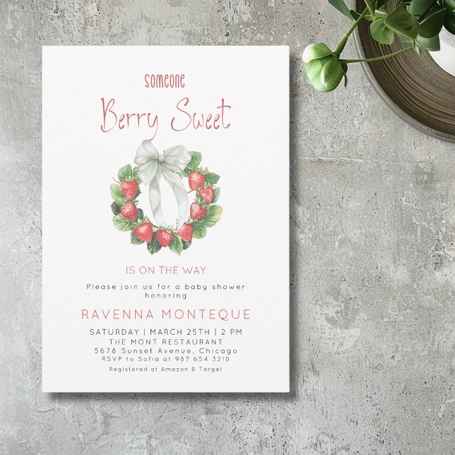 Invitation Couronne de sauge douce aux fruits ruban vert bébé (Créateur téléchargé)