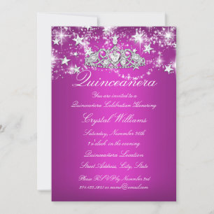 Invitation Couronne de stars scintillantes rose vif pour Quin