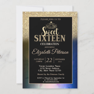 Invitation Couronne de strass dorée Bokeh ombré Coloré Sweet