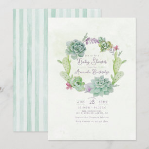 Invitation Couronne de succulentes fantaisiste pour la baby s
