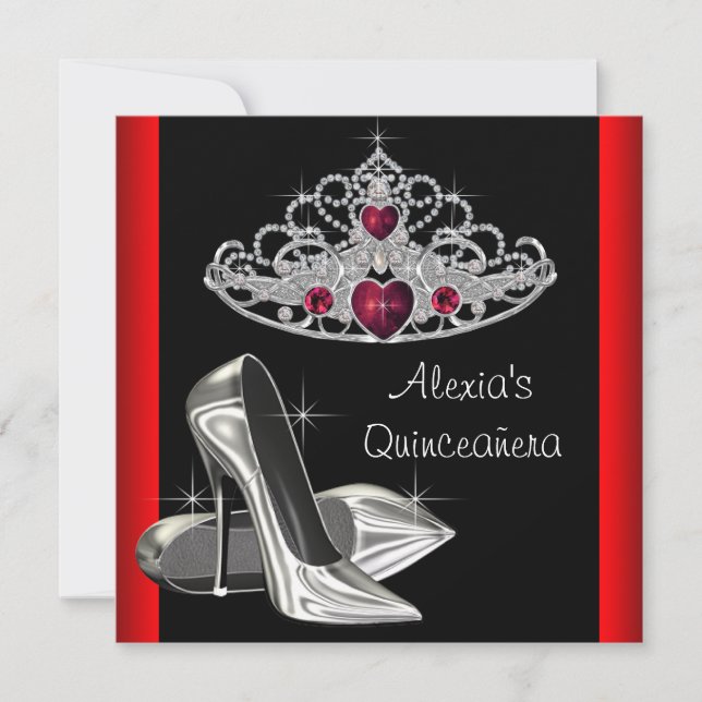 Invitation Couronne de talons hauts Rouge Noir Quinceanea (Devant)