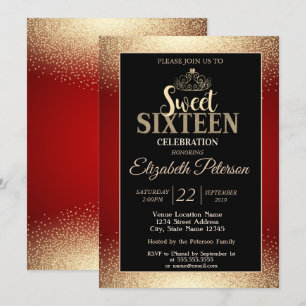 Invitation Couronne de Tiara en Or Confettis, Fête Rouge pour