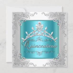 Invitation Couronne de tiare argent bleu sarcelle pour les 15