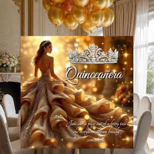 Invitation Couronne de tiare robe argent or Quinceanera anniv