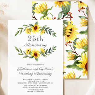 Invitation Couronne de tournesol Fête d'anniversaire de 25 an