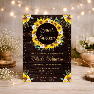 Invitation Couronne de tournesols rustique aquarelle Sweet 16