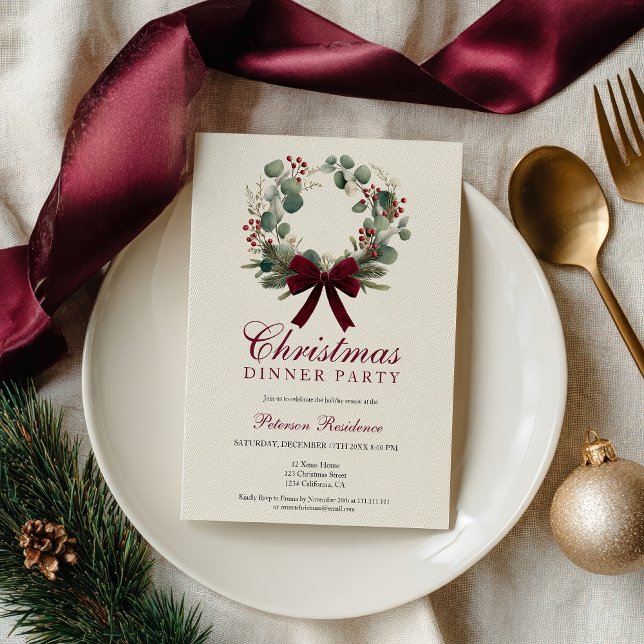 Invitation Couronne de vacances rustique vintage pour Noël (Vintage Rustic Holiday Wreath Christmas Party Invitation)