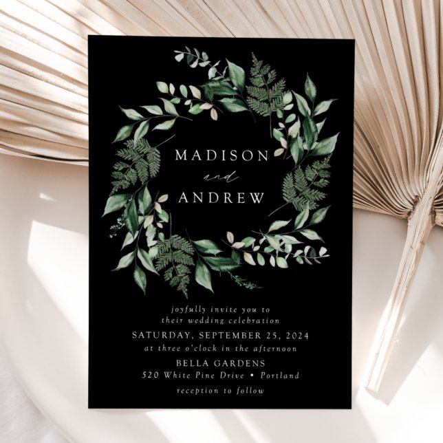 Invitation Couronne de verdure abondante Mariage noir (Créateur téléchargé)