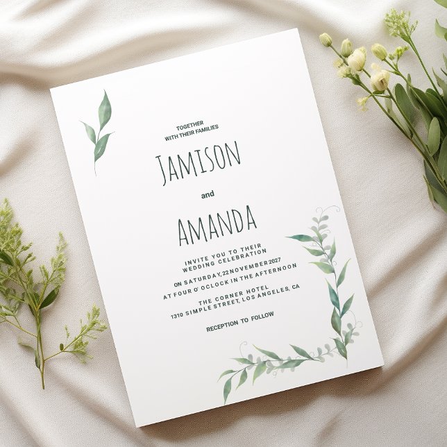 Invitation Couronne de verdure aquarelle menthe Mariage (Mint watercolor greenery wreath Wedding )