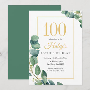 Invitation Couronne de verdure Chic Or et Sauge 100e Annivers