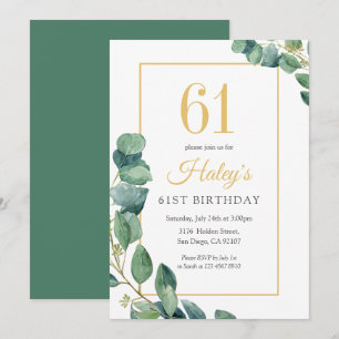 Invitation Couronne de verdure chic or et sauge 61e anniversa