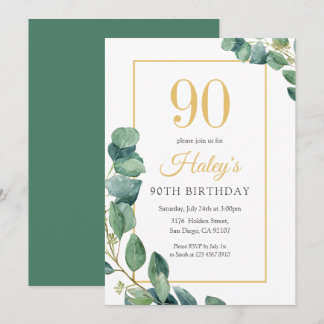 Invitation Couronne de verdure chic or et sauge 90e anniversa