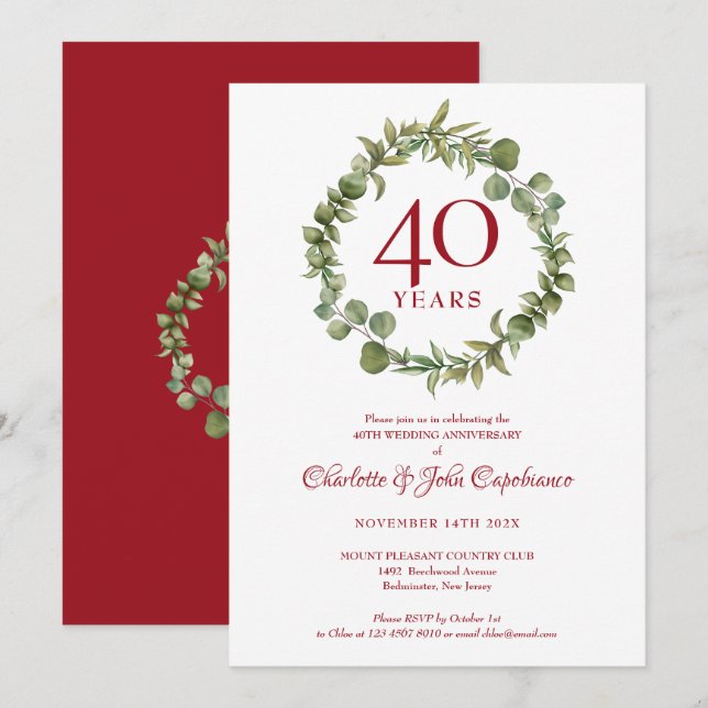 Invitation Couronne de verdure de la forêt pour le 40e annive (Devant / Derrière)