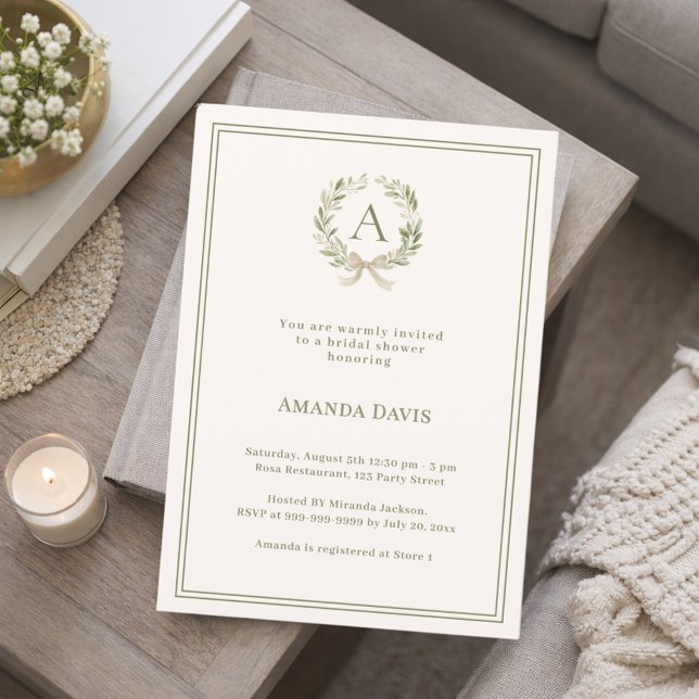 Invitation Couronne de verdure en ivoire avec monogramme pour (Créateur téléchargé)