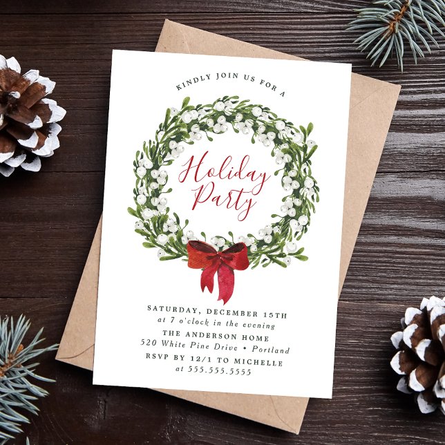 Invitation Couronne de verdure et de snowberry aquarelle pour (Créateur téléchargé)