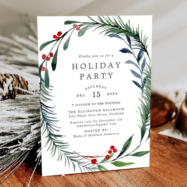 Invitation Couronne de verdure festive et baies de houx pour  (Créateur téléchargé)