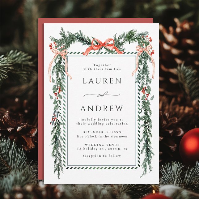 Invitation Couronne de verdure hivernale pour mariage (Créateur téléchargé)