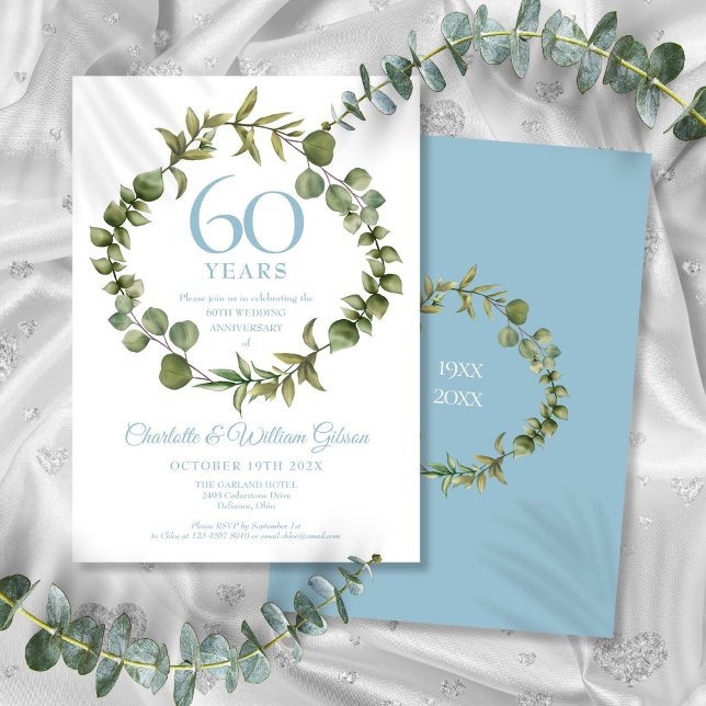 Invitation Couronne de verdure pour le 60e anniversaire de ma (60th Diamond Wedding Anniversary Greenery Garland Invitation)