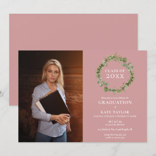 Invitation Couronne de verdure rose poudrée Photo Fête de fin
