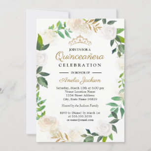 Invitation Couronne de watercolor or rose Quinceanera 15 ans