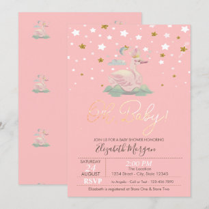Invitation Couronne d'étoiles de bébé cygne mignon rose Baby